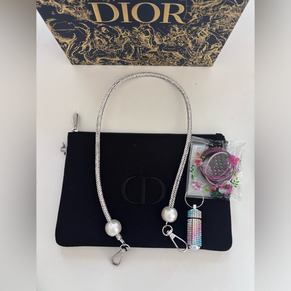 Dior Trousse Beauty Pouch  with Gift blue Box + The custom added chains